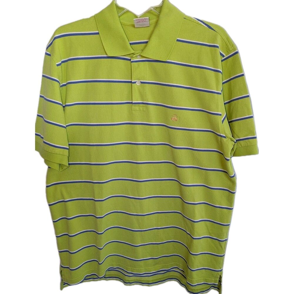 Brooks Brothers Performance Polo Original Fit Shirt Mens Sz L Green Stripes Logo
